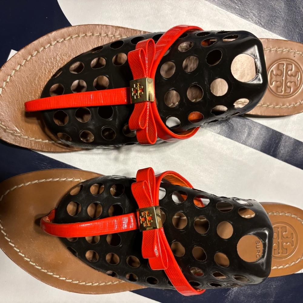 Orange Tori Burch with bow sandal - Picture 2 of 4